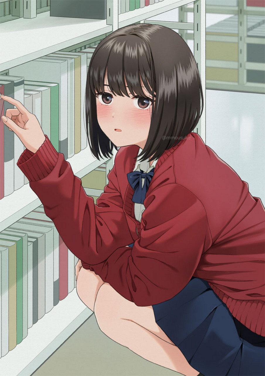 插画#  三无美少女脸红的瞬间,可爱! 图源:まったくモー助