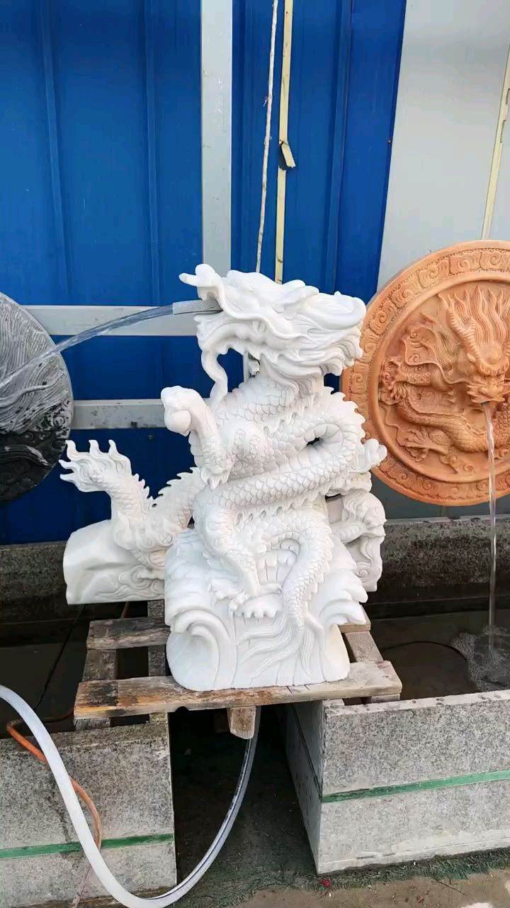 汉白玉石雕喷水龙头庭院别墅水景流水生财摆件-度小视