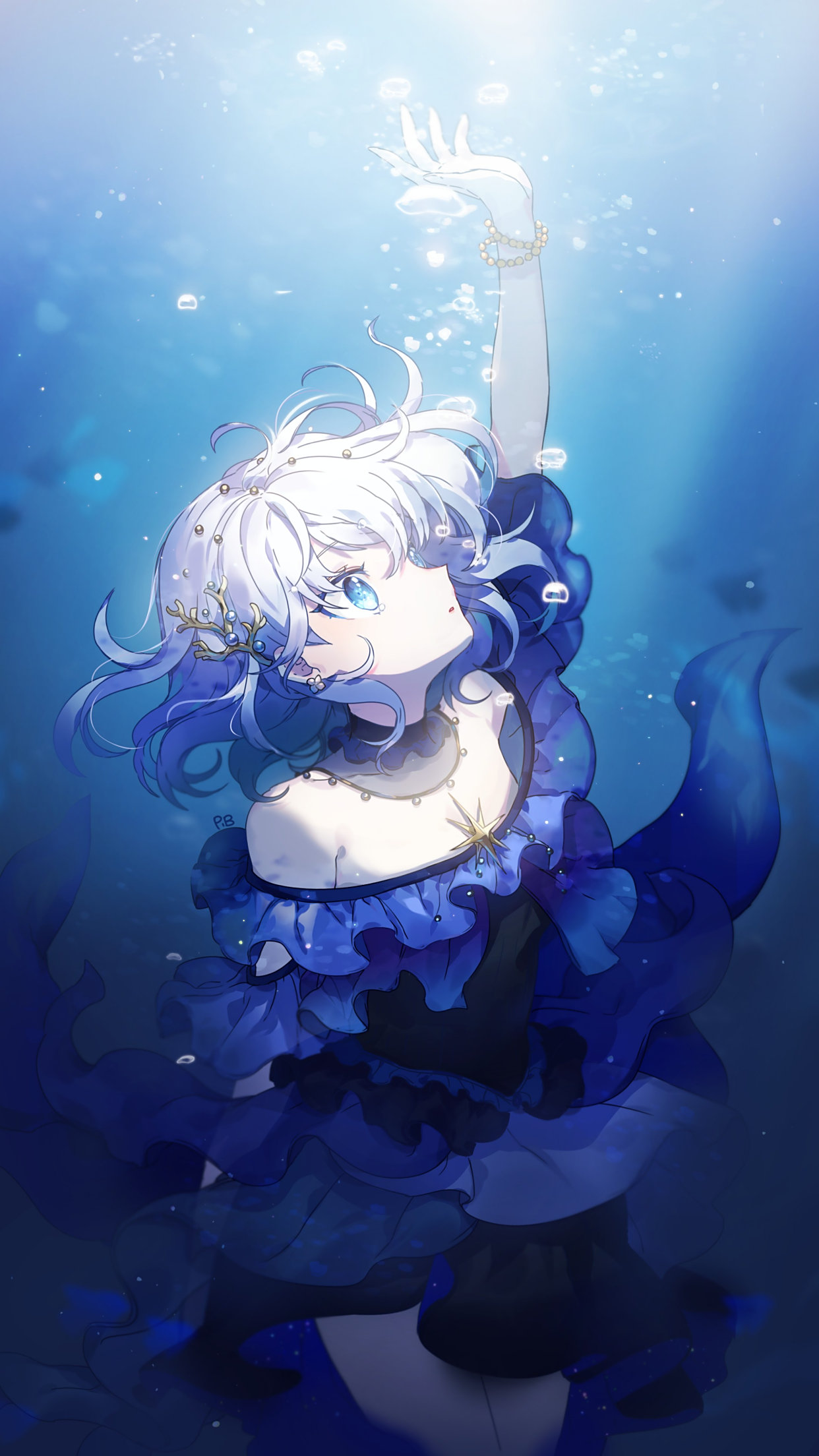 超喜欢的蓝色系二次元插画锁屏壁纸