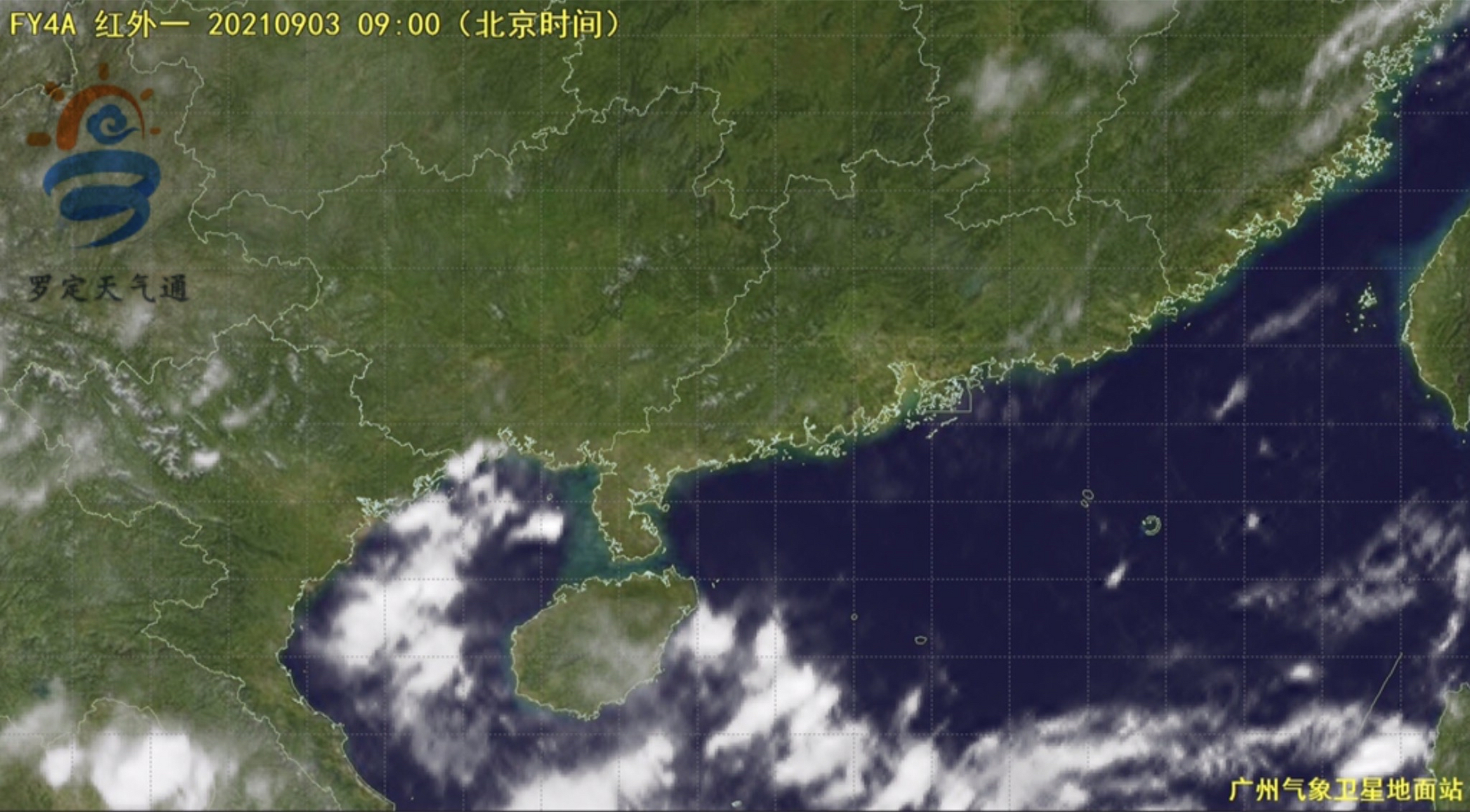 风云4a云图,暗绿色的底图,衬托从高空垂直投射下来的云.