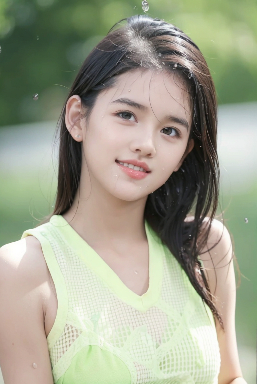 粉嫩绿色系绝美少女人像摄影湿身艺术照图集#性感美女# #时尚穿搭