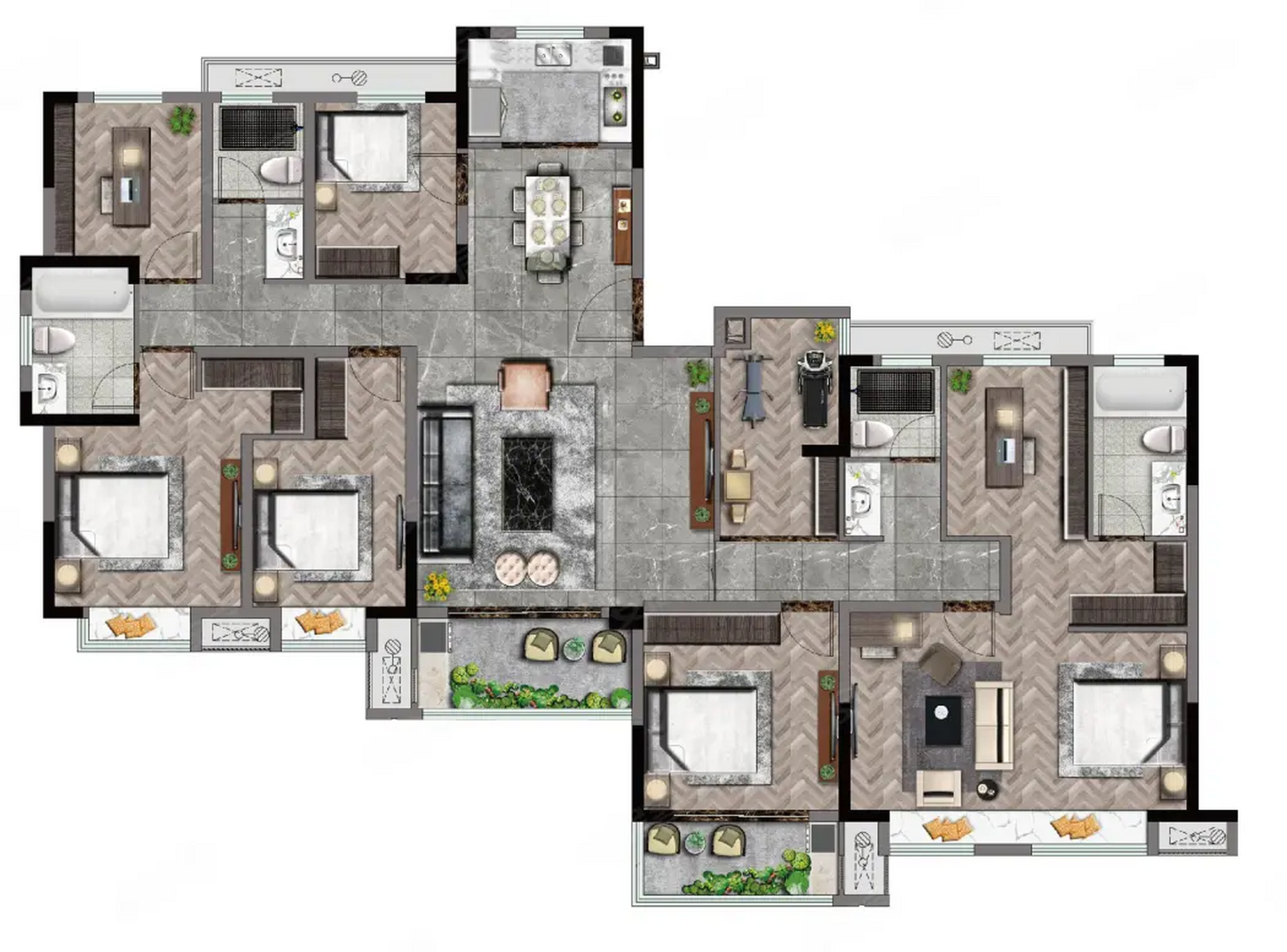 这个房子最大的特点就是把两个小户型融合成一个超级宽敞的大平层户型
