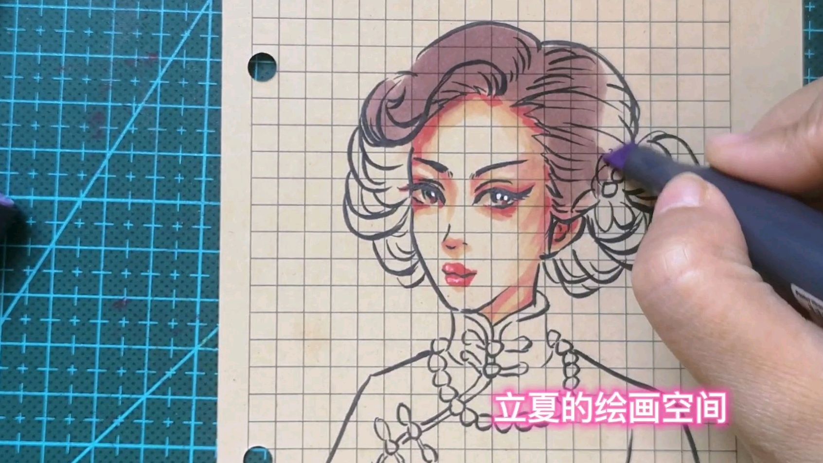 手绘摸鱼/简单画个国风旗袍姐姐