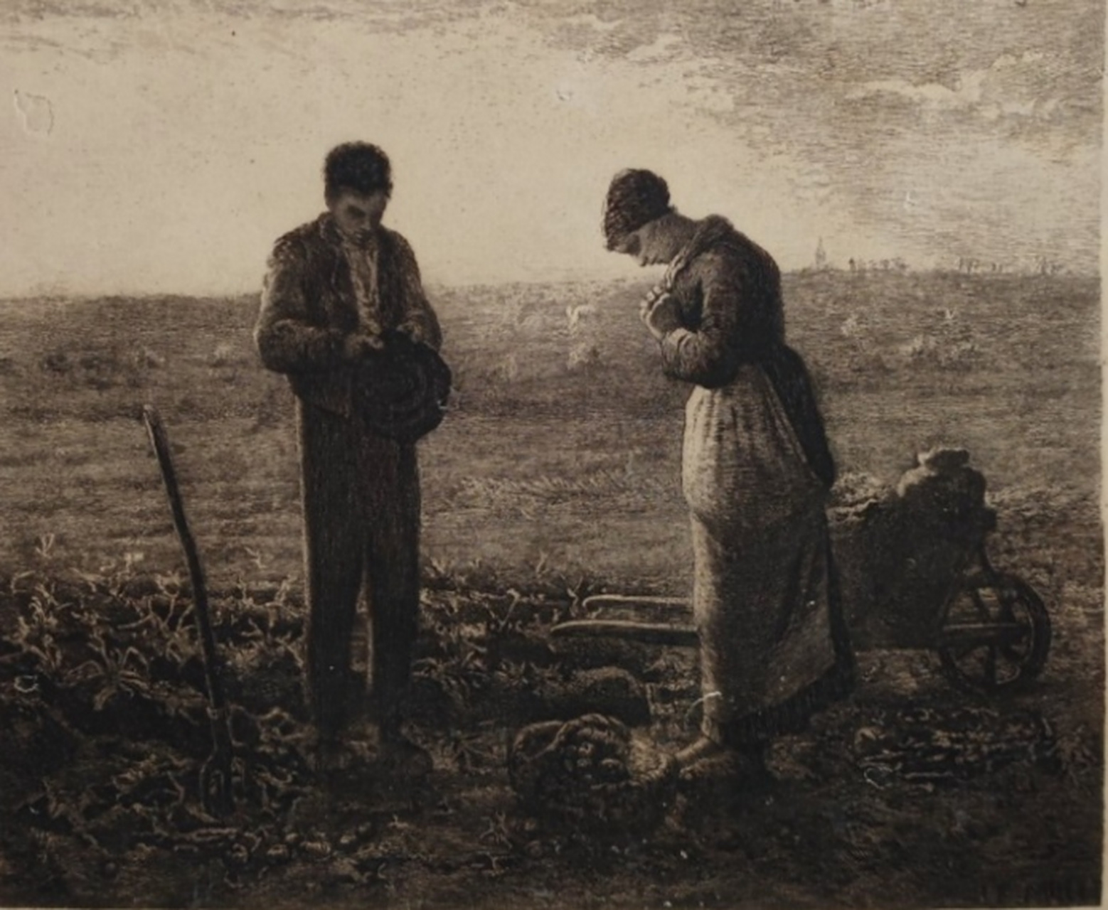 米勒版画～《晚钟》～这张作品是米勒的代表作品.