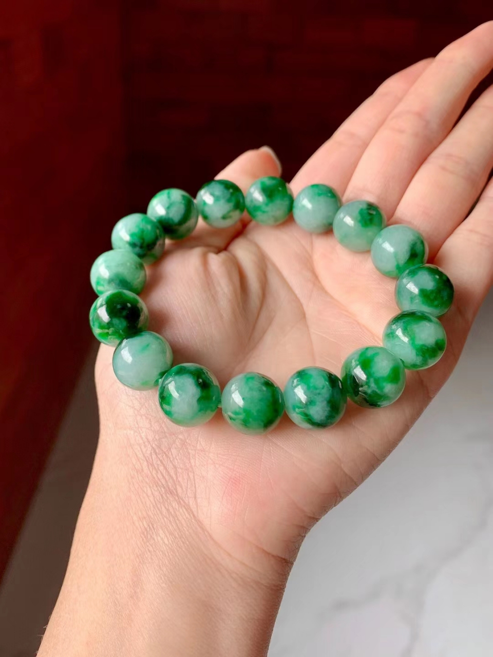 花青珠子手串, 玉质细腻水润, 花青料子, 花色浓郁迷人, 古典大气