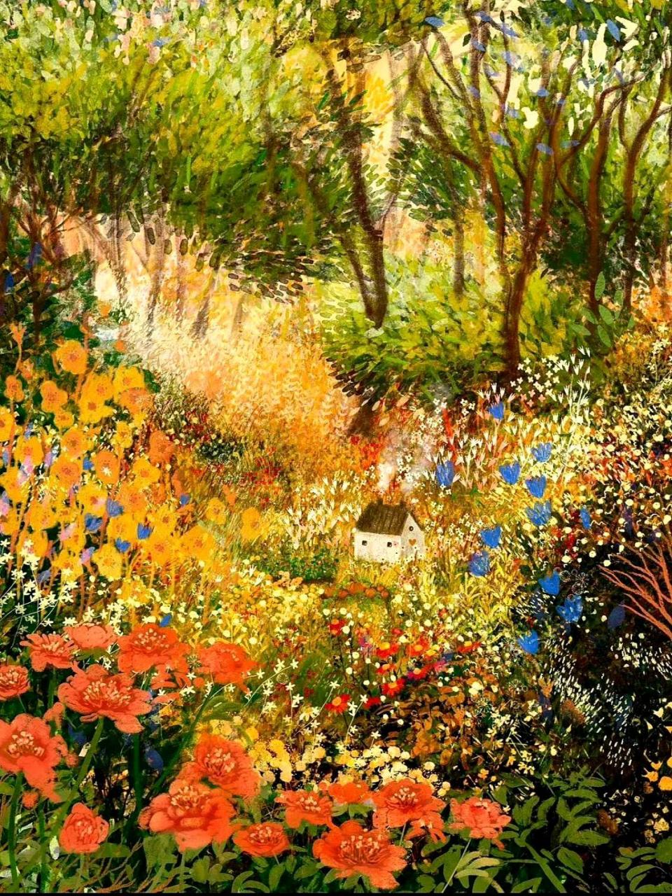 画师laivi poder笔下的乡村四季,花海丛中,袅袅厨烟.