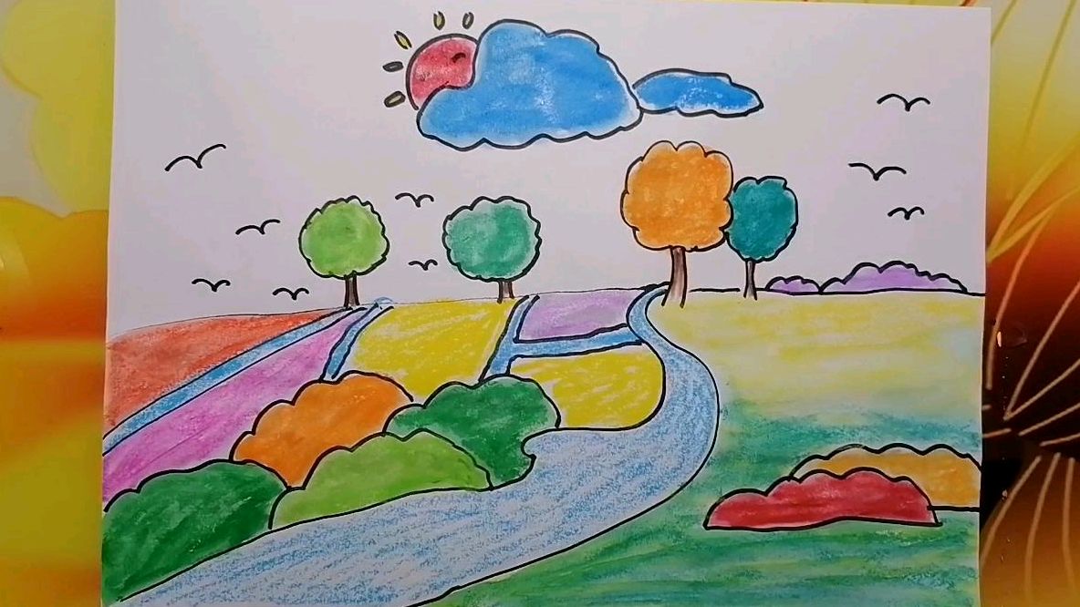 美丽的乡村田园儿童画