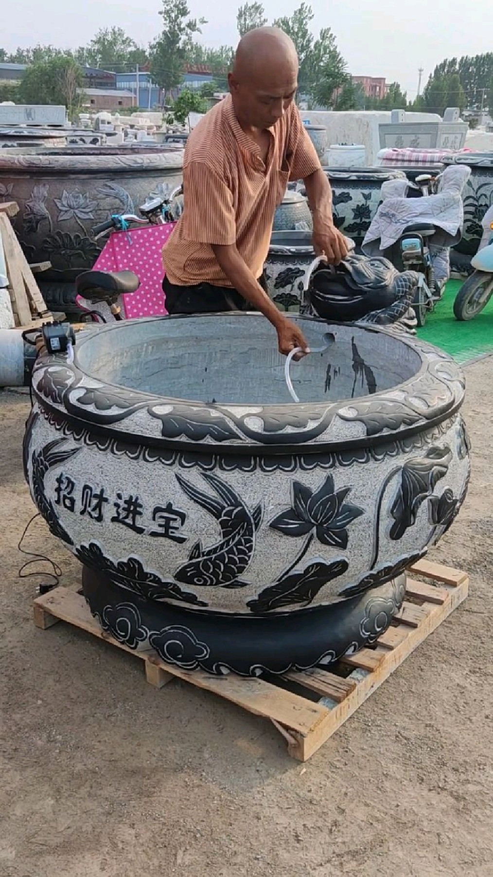 石雕鱼缸大理石水缸造景石缸