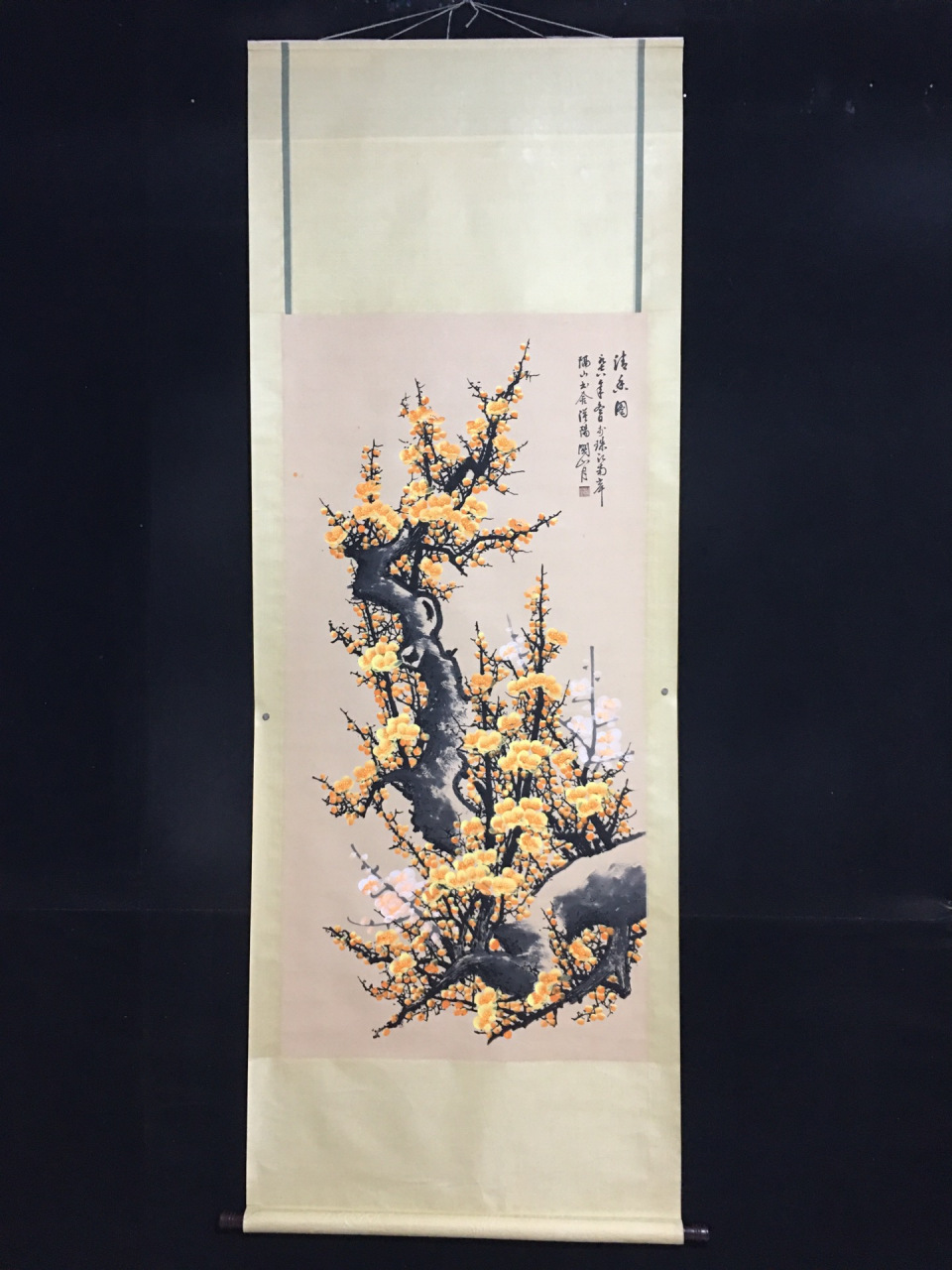 四尺中堂画   关山月黄梅花图,纯手绘  一物—图 裱好尺寸  高*宽215