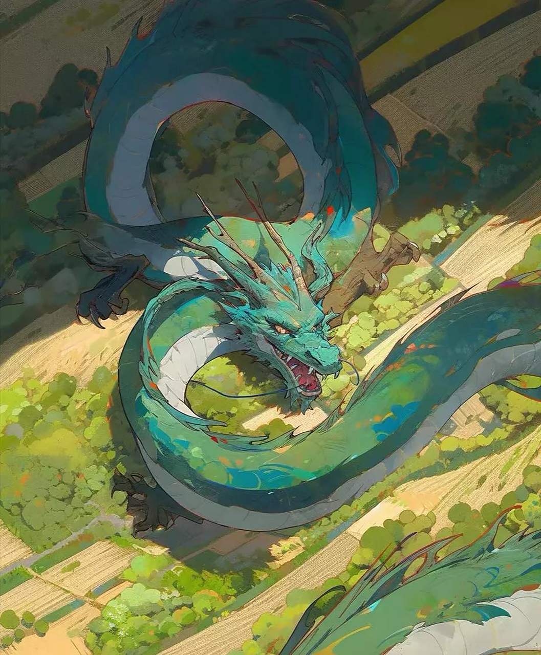 一组主题名为"见龙在田"的中国龙插画,by 魔幻衣橱.