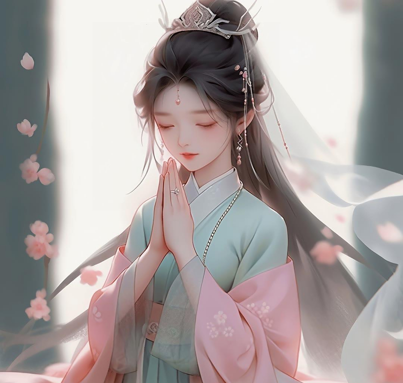 q版古风佛系少女祈福头像.