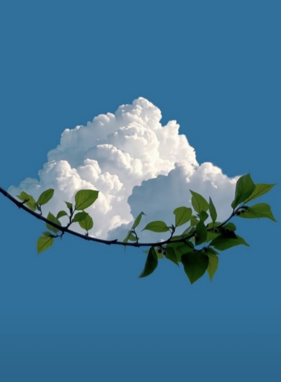 今日治愈,被树枝撑起的一朵云