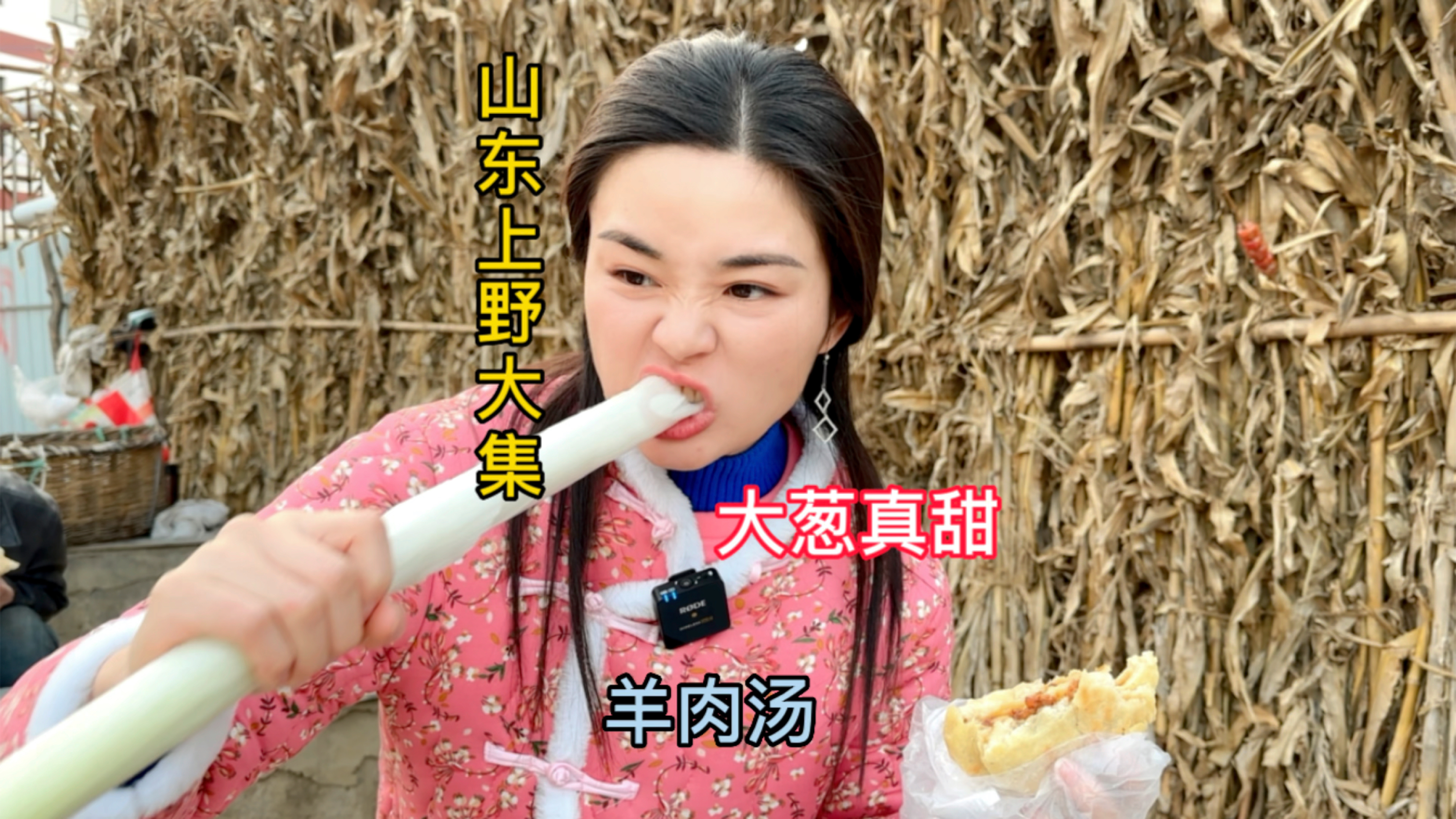 来山东赶大集喝羊汤配小白 大葱～玉米秆做背景太接地气儿