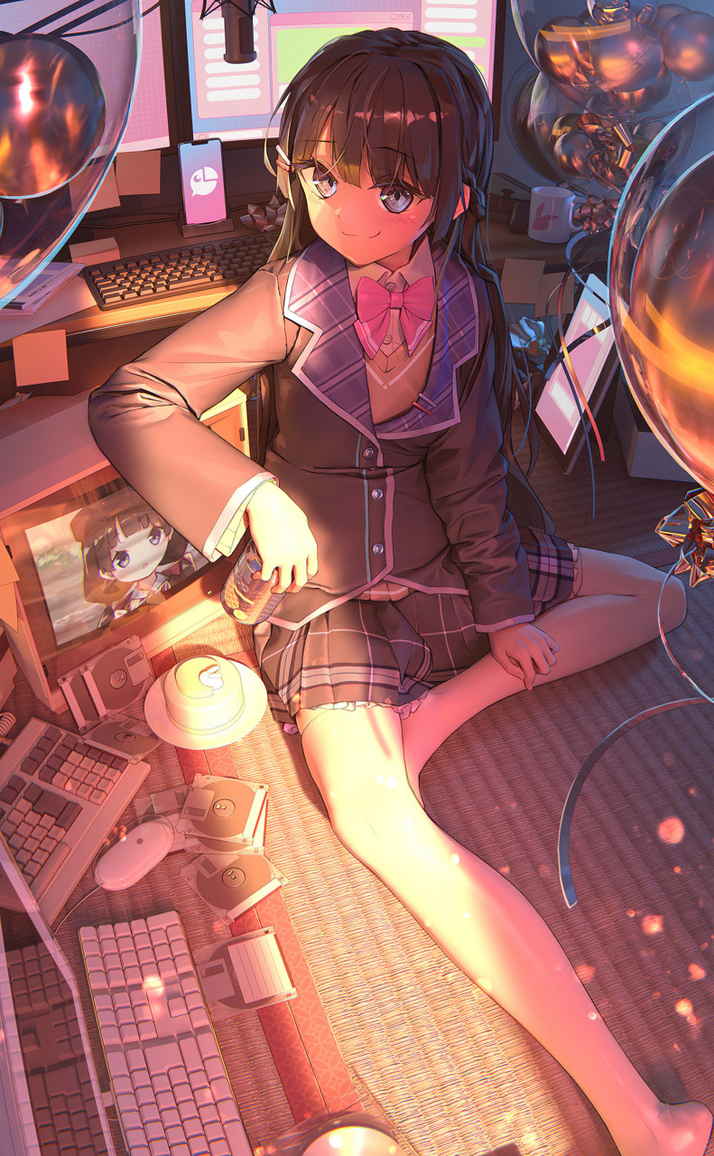 二次元# 如此炎热的夏天,待在屋里面吹空调,玩电脑,喝饮料,吃蛋糕