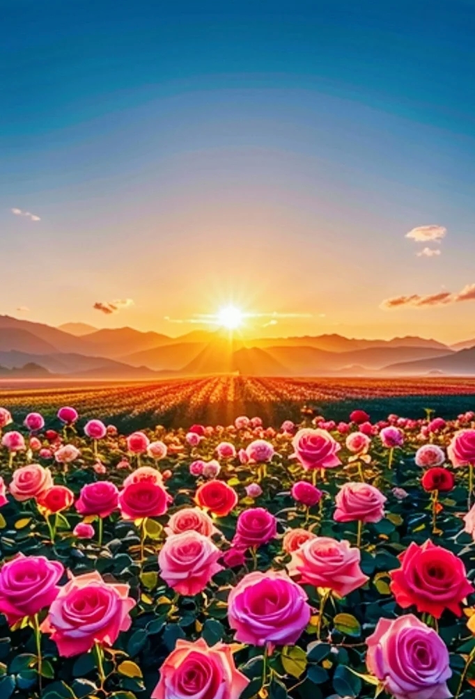 夏天玫瑰花田的日出奇景 宝子们!今天带你们领略夏天的绝美景色
