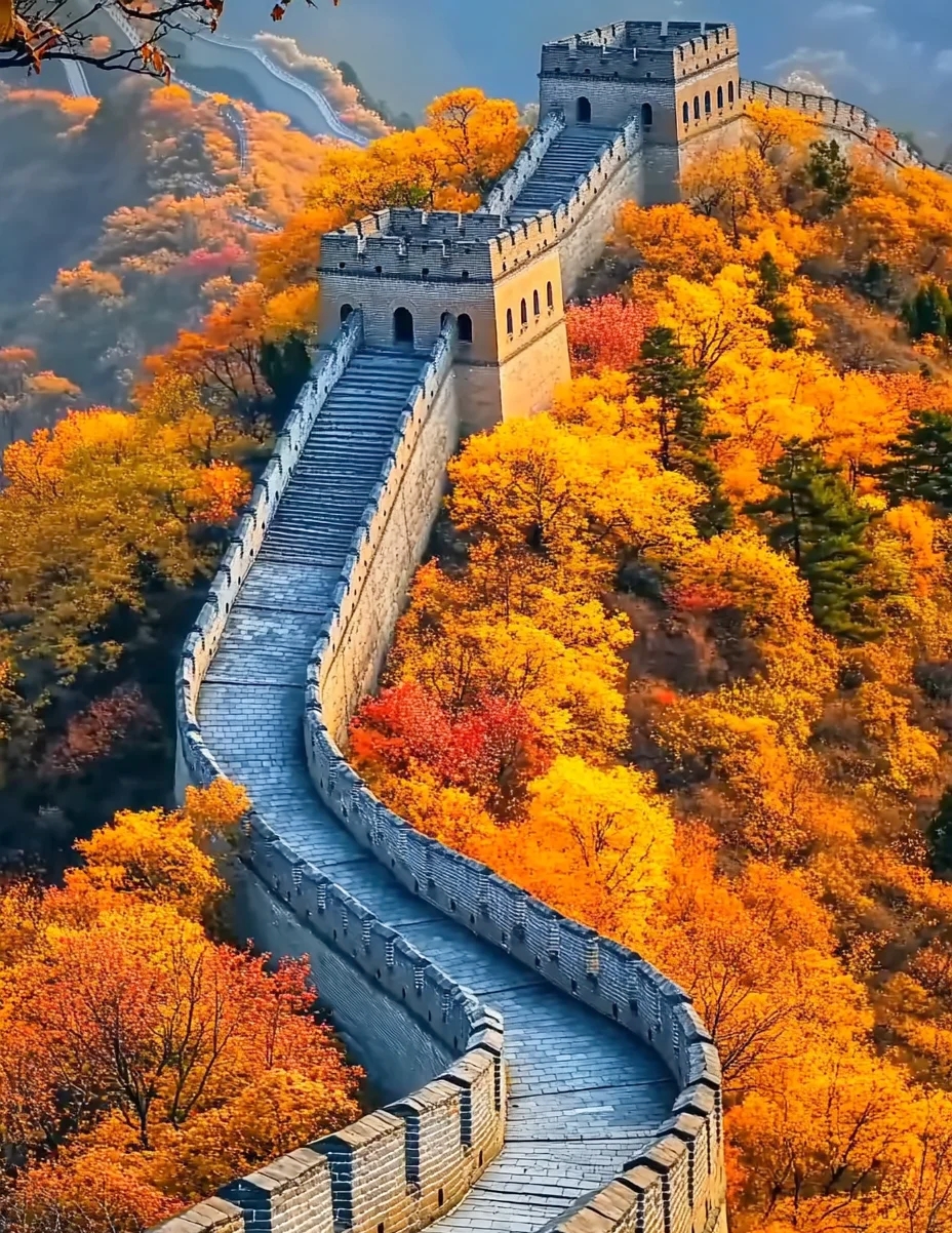 在这样的光照下,长城不再是沉默的守护者,而是变成了一幅活生生的,会