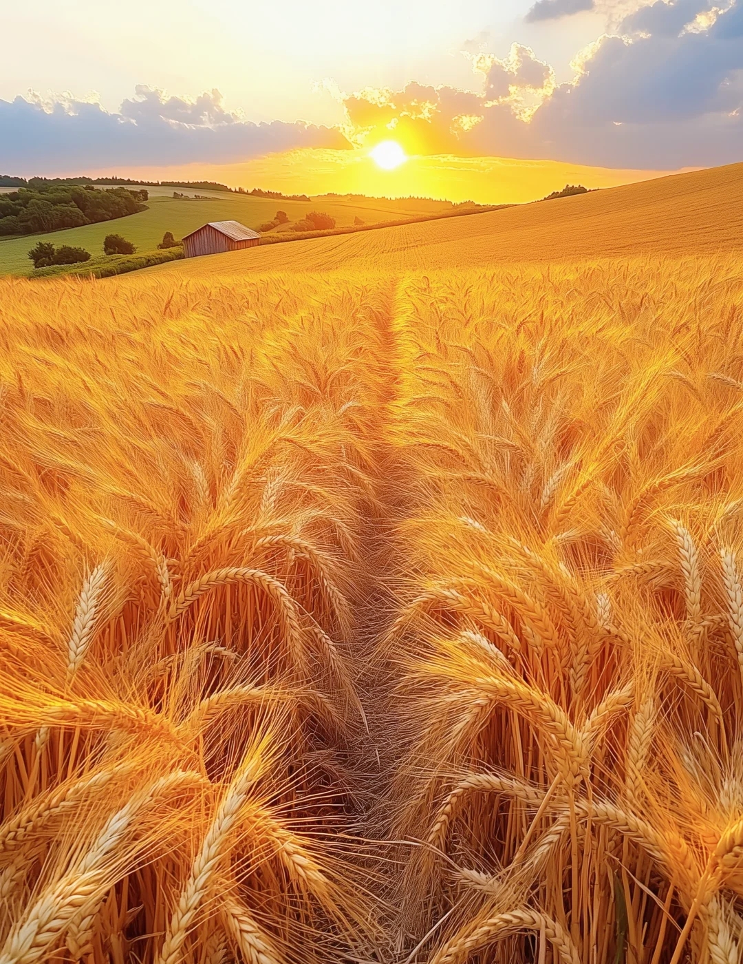 当金色的阳光洒在广袤的麦田上,麦浪随风起伏,闪耀着丰收的光芒