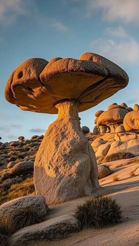 嗨…朋友快来看看这蘑菇石头,很奇特吧!