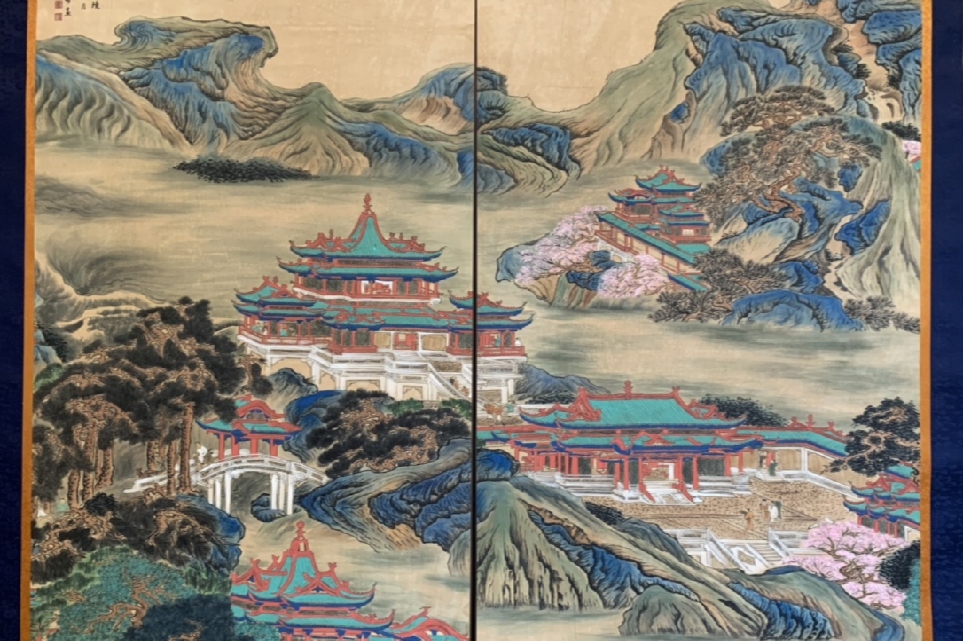 清代 袁耀 蓬莱仙境图 对条 山水两条屏 110×270厘米 画心100×170