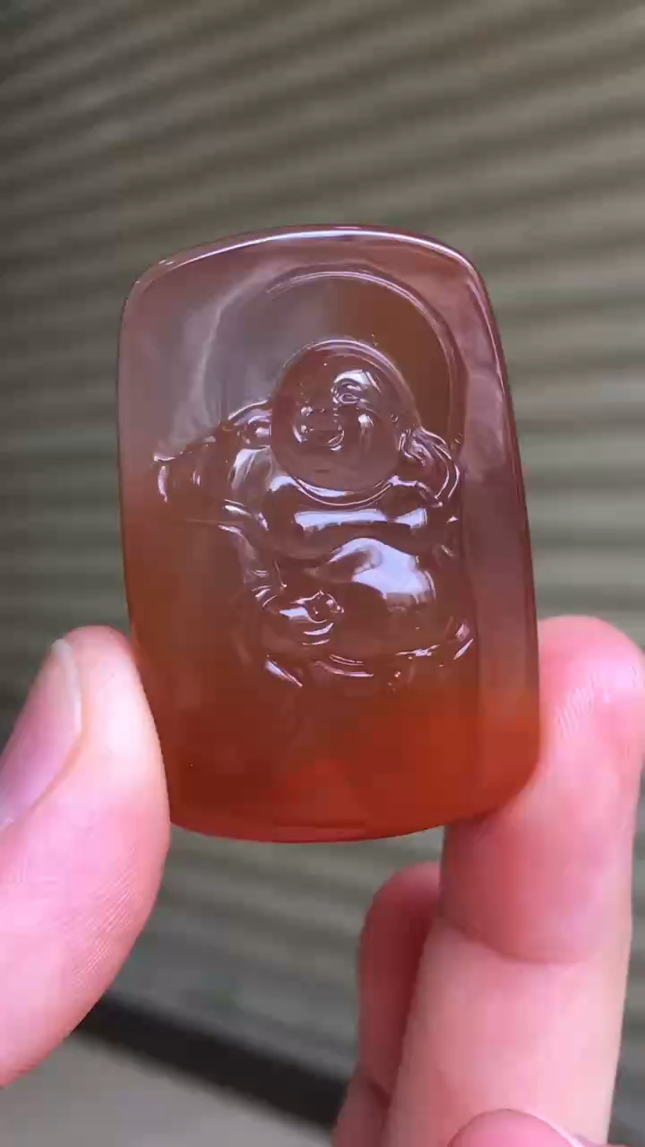 南红玛瑙保山冰红冰飘弥勒佛吊坠项链