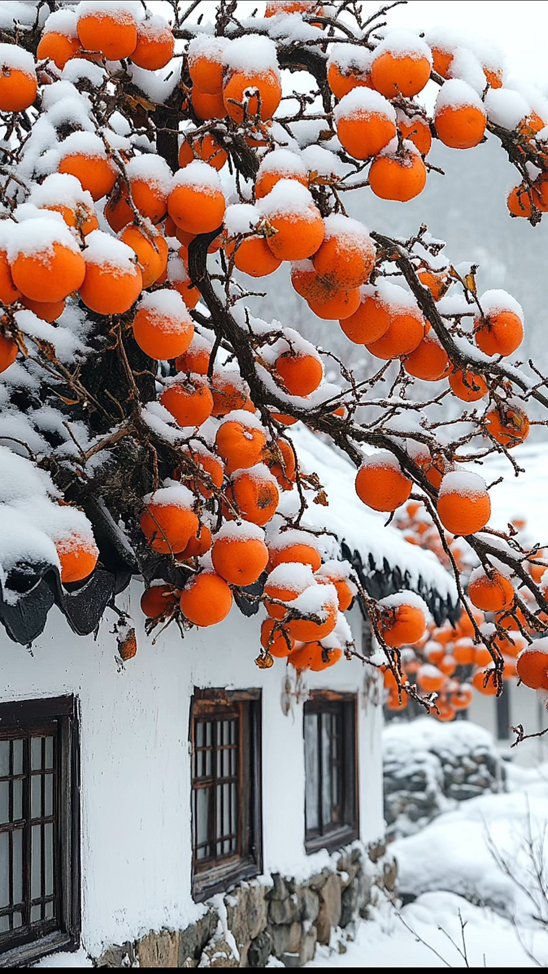岁月静好,雪中柿子诉说温暖记忆