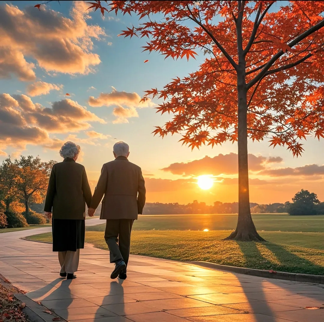 九九又相重,最美夕阳红. 年轻两恩爱,老来也情浓