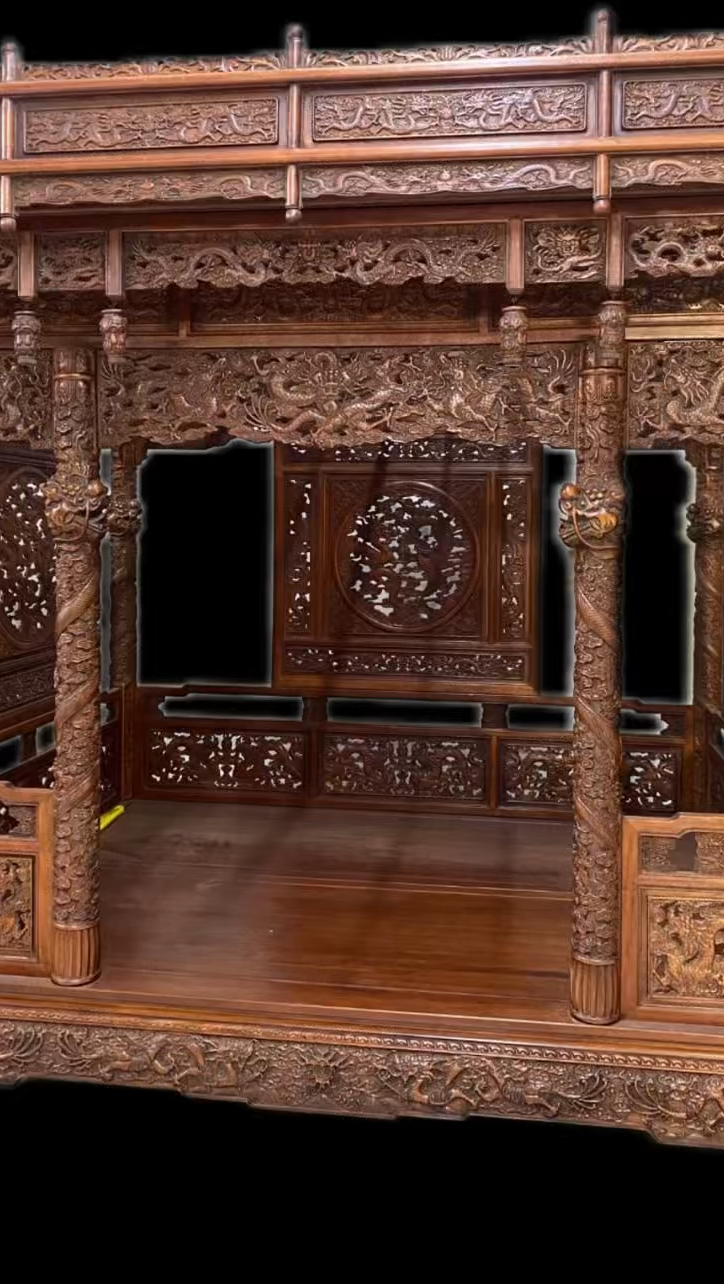 清-乾隆六柱龙床老家具老物件 黄花梨