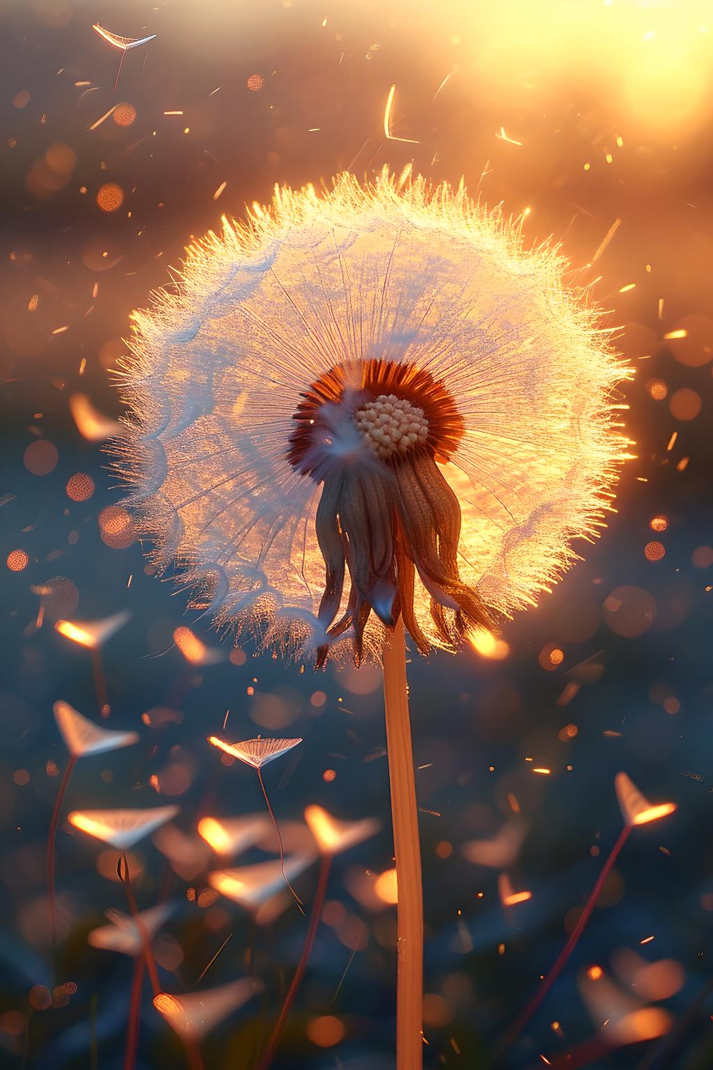 梦幻般的蒲公英,在夕阳的照耀下仿佛置身于童话世界