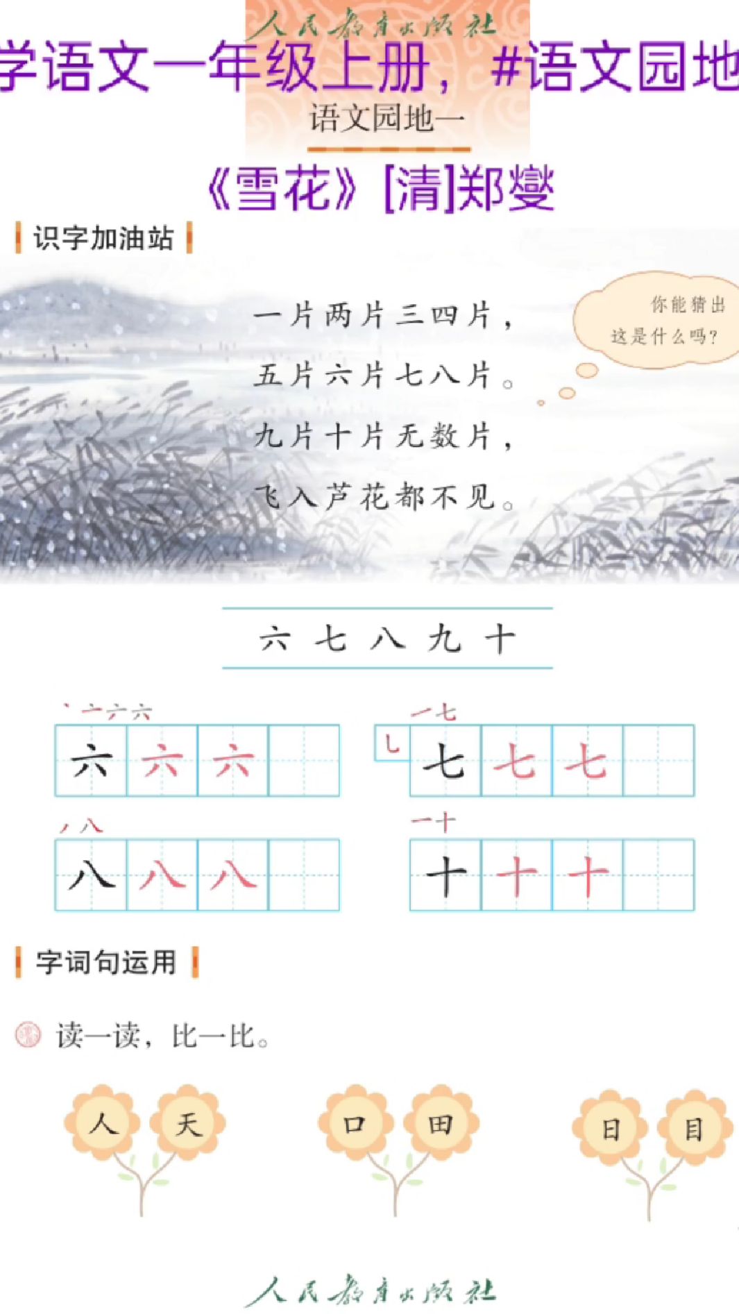 小学语文一年级上册#语文园地一雪花》