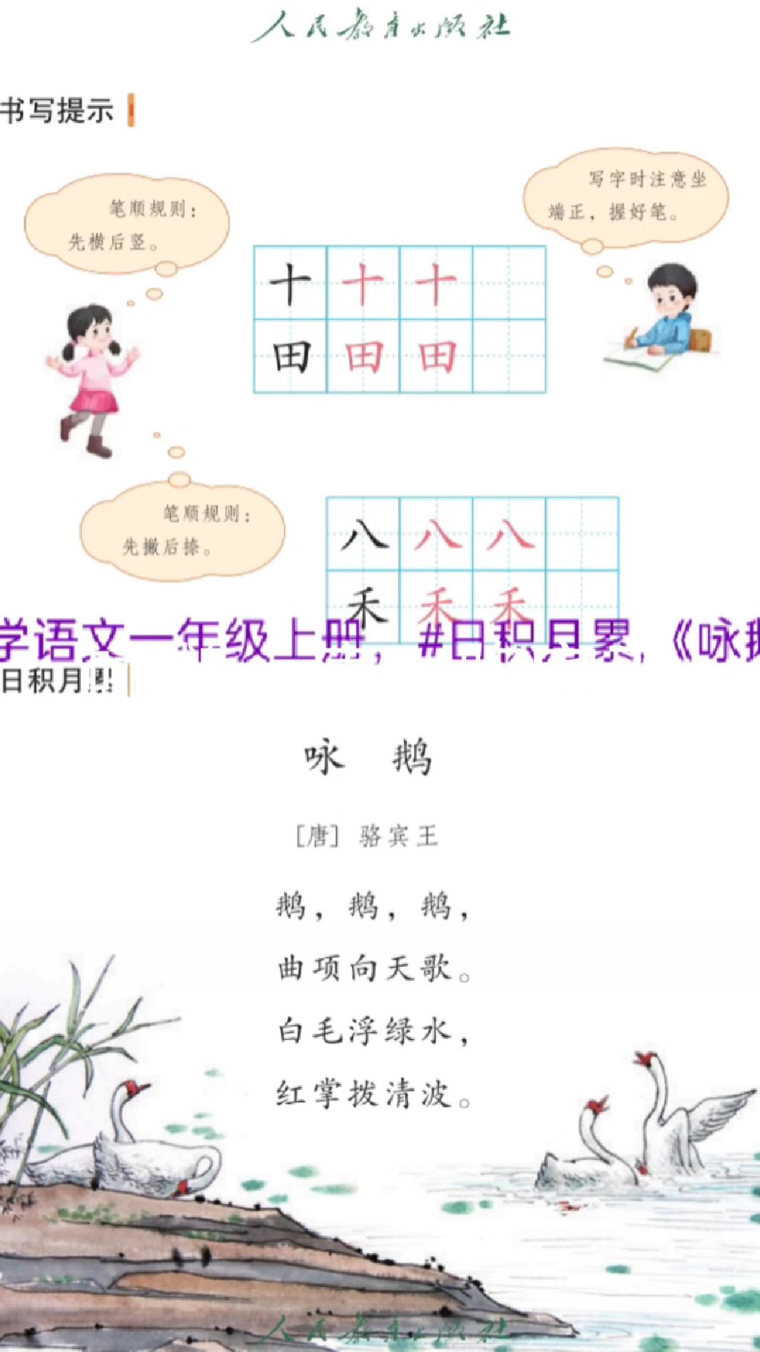 小学语文一年级上册,#日积月累,《咏鹅》