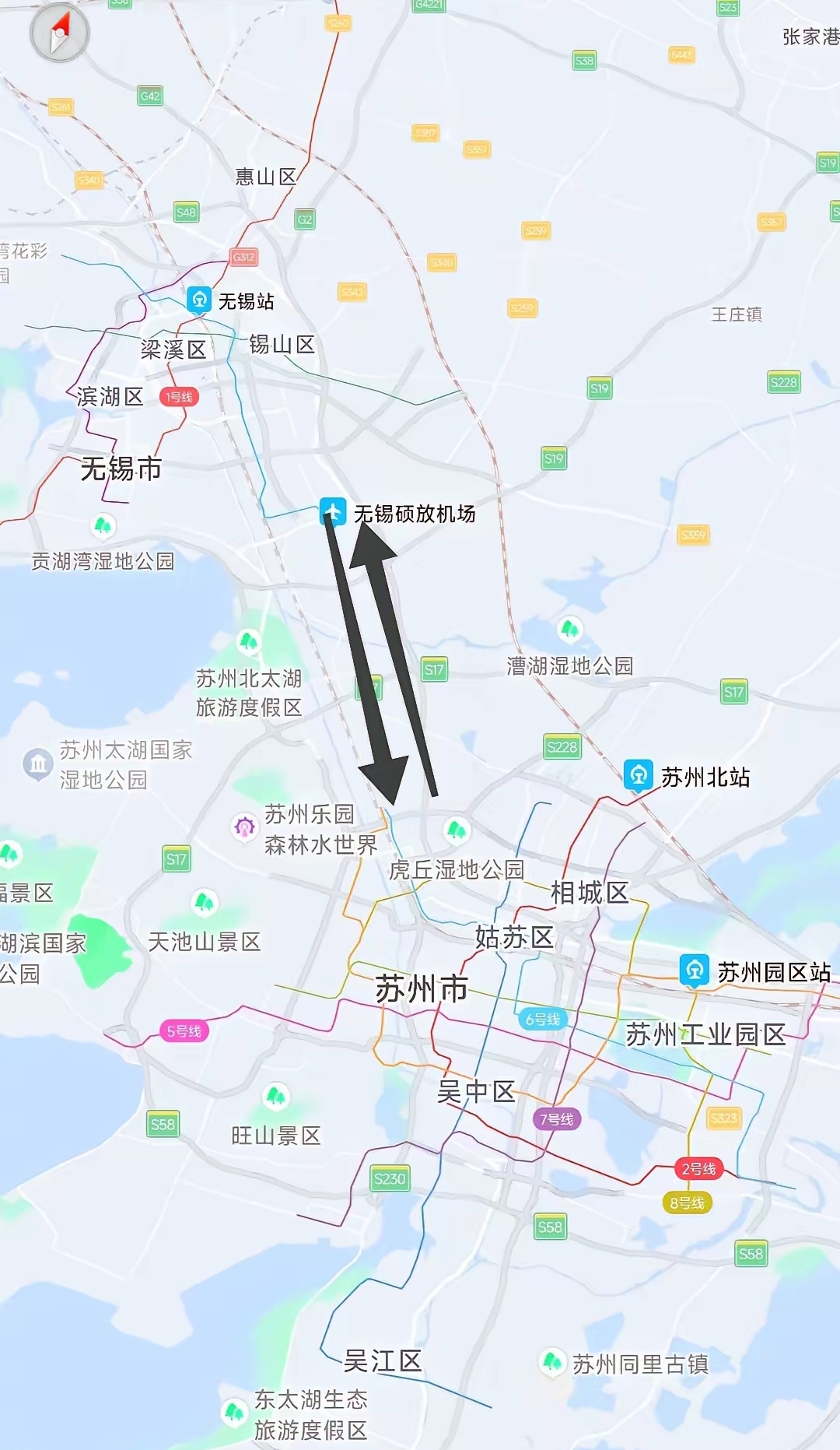 驾车从无锡前往苏州,若选择走普通道路则颇为难行,而若选择高速公路又