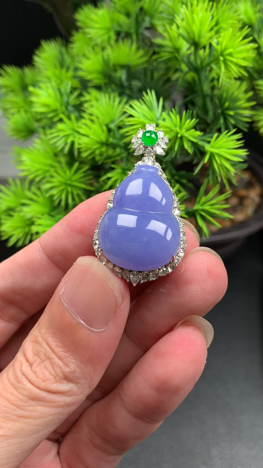 紫罗兰翡翠葫芦镶嵌吊坠,很紫哦.