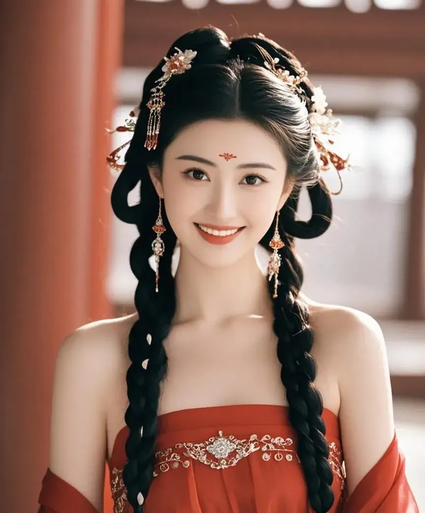 景甜双辫子古装造型好美啊!像过年的福娃娃一样好看