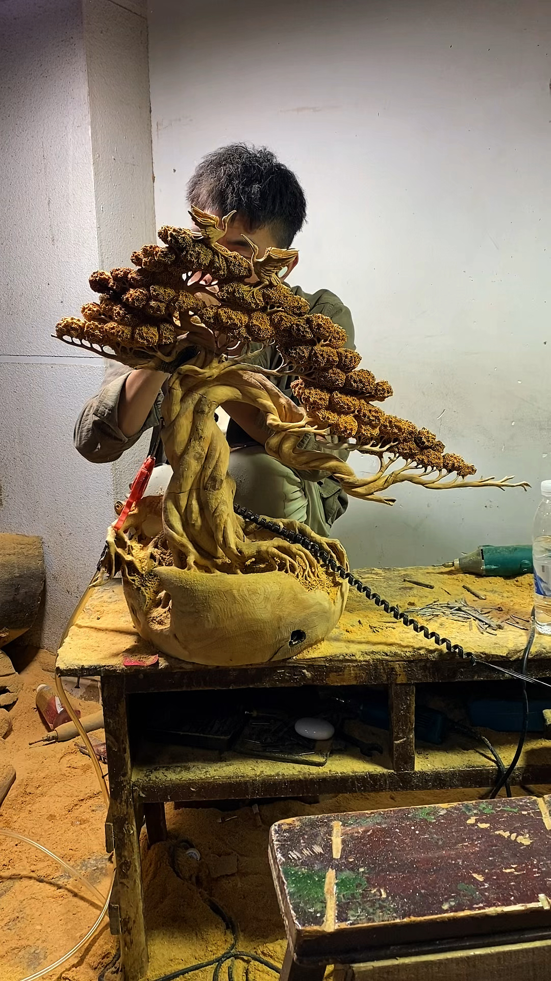 意境木雕松鹤延年工艺品摆件