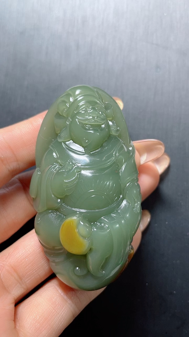 和田玉河磨玉财神 财源广进