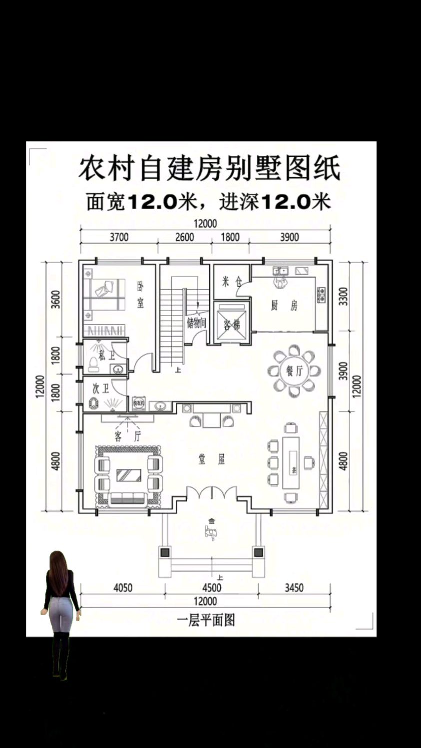 面宽12进深12的农村自建房别墅图纸!
