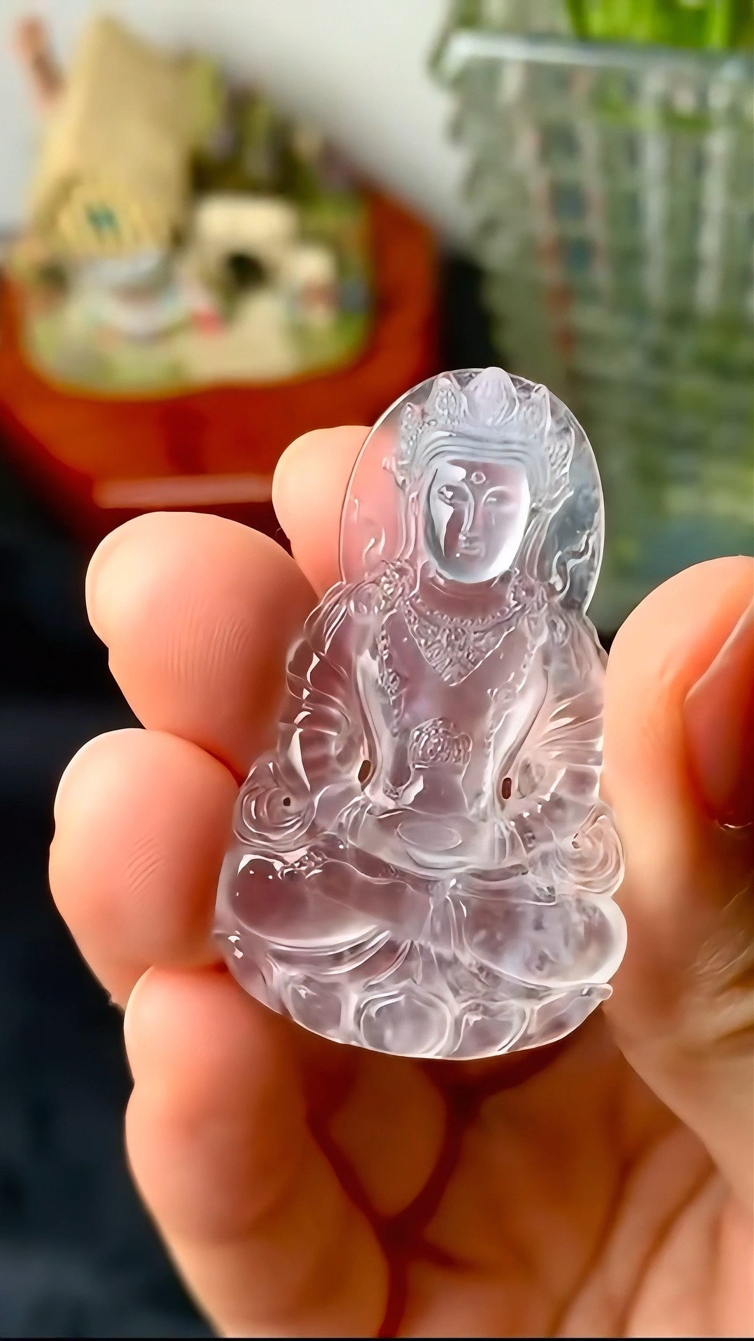 玻璃种观音吊坠,小万