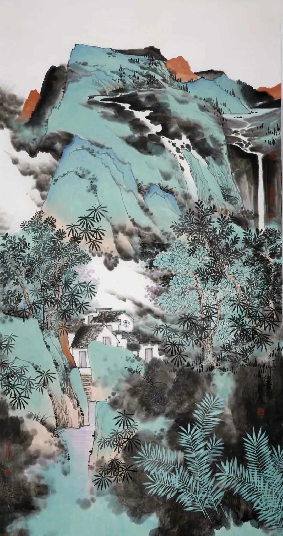 高良青绿山水画作品:翠色凝韵,山水含情