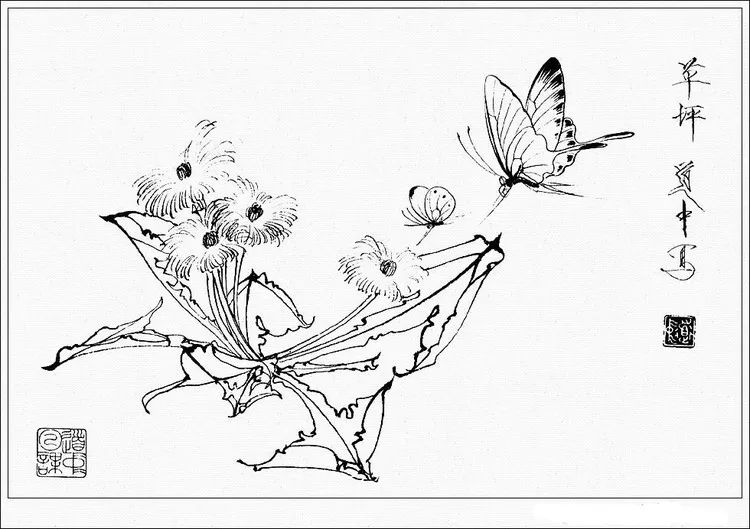 当代工笔画学会理 白描画王道中白描清晰大图白描花卉白描工笔草虫