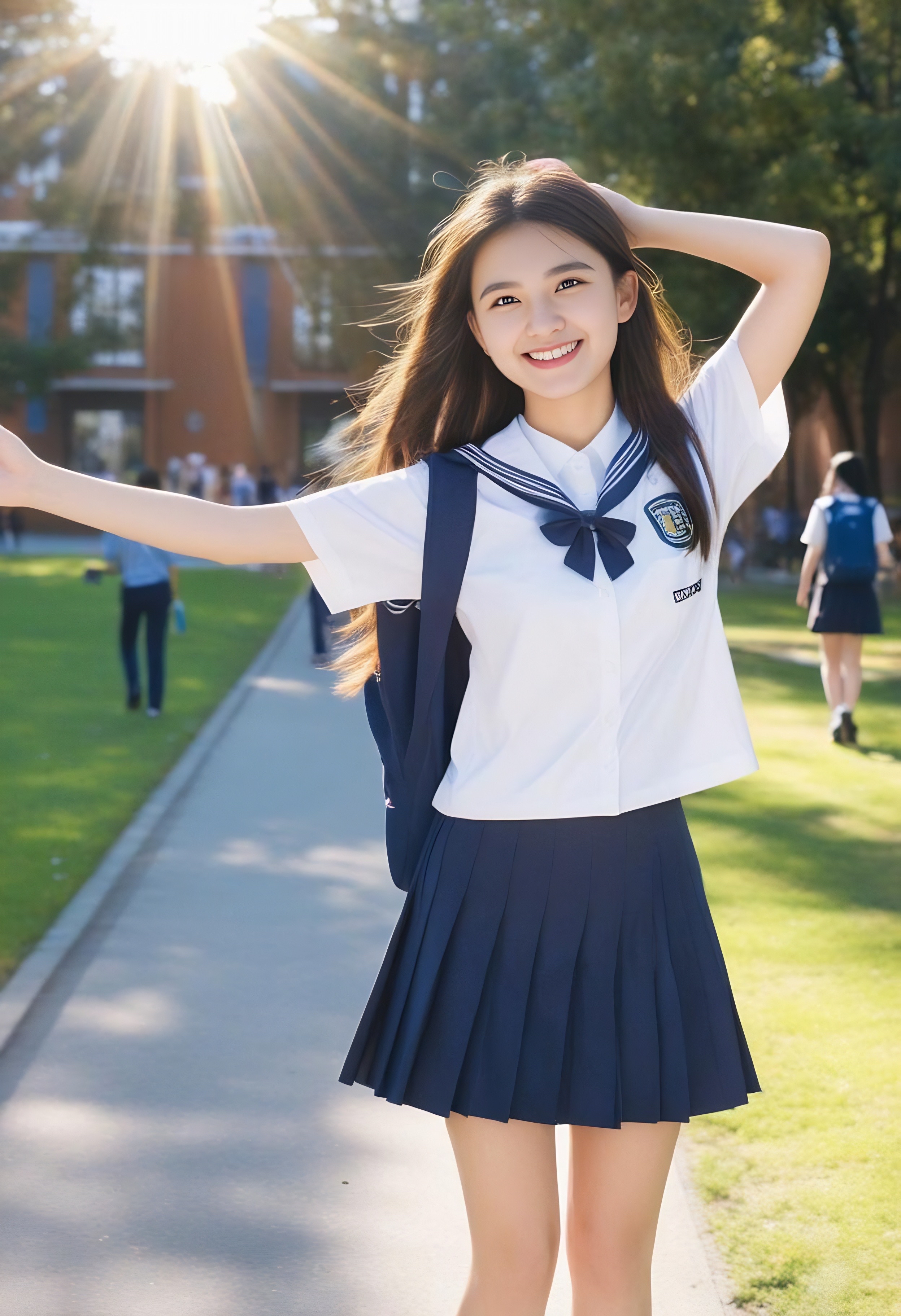 仿佛世间一切美好都与她相伴,那青校服女神百褶裙校服校服女生清新