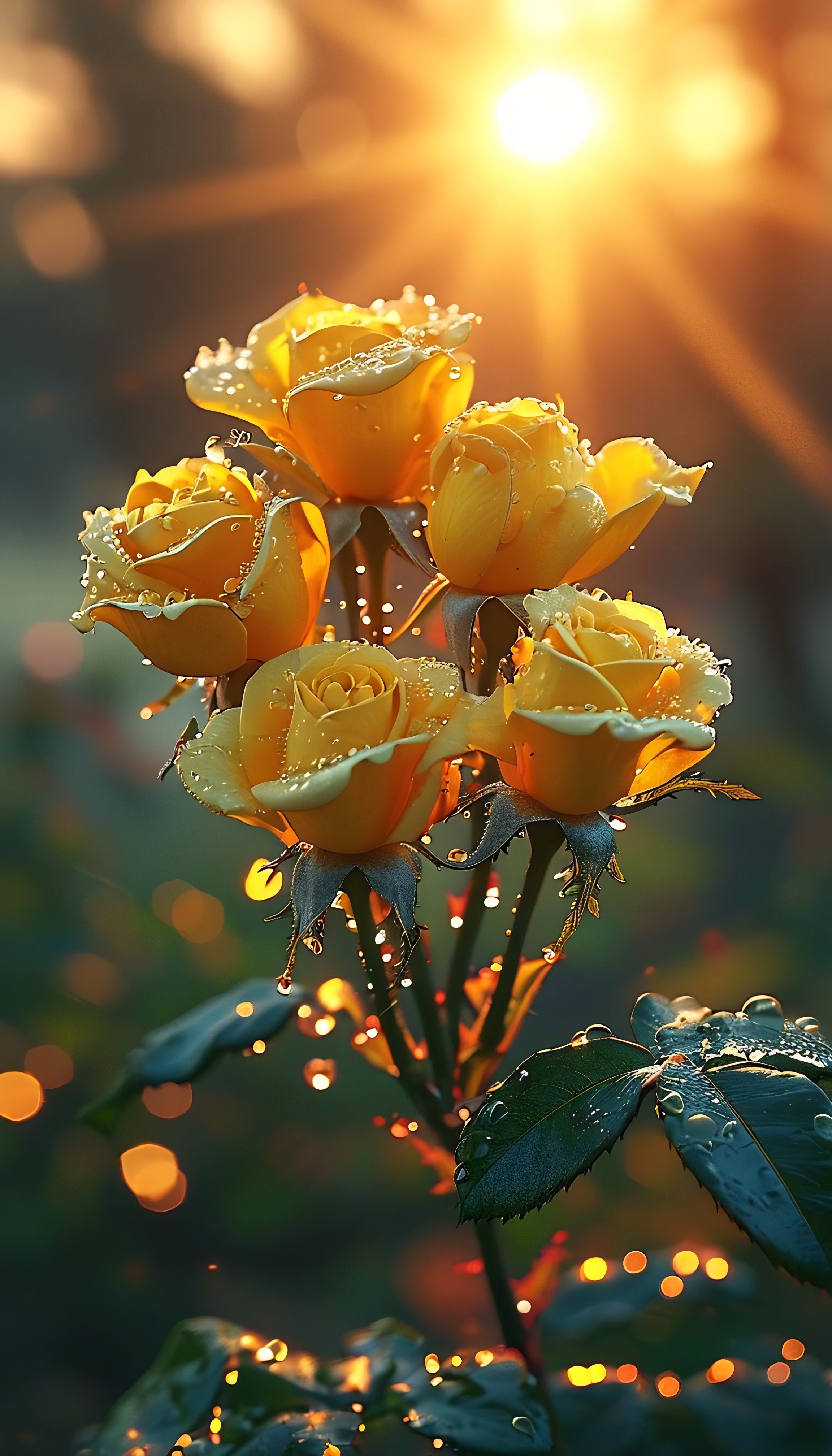 那一朵朵黄色玫瑰花迎着朝阳,舒展着娇嫩的花瓣,好似在开心地迎接新