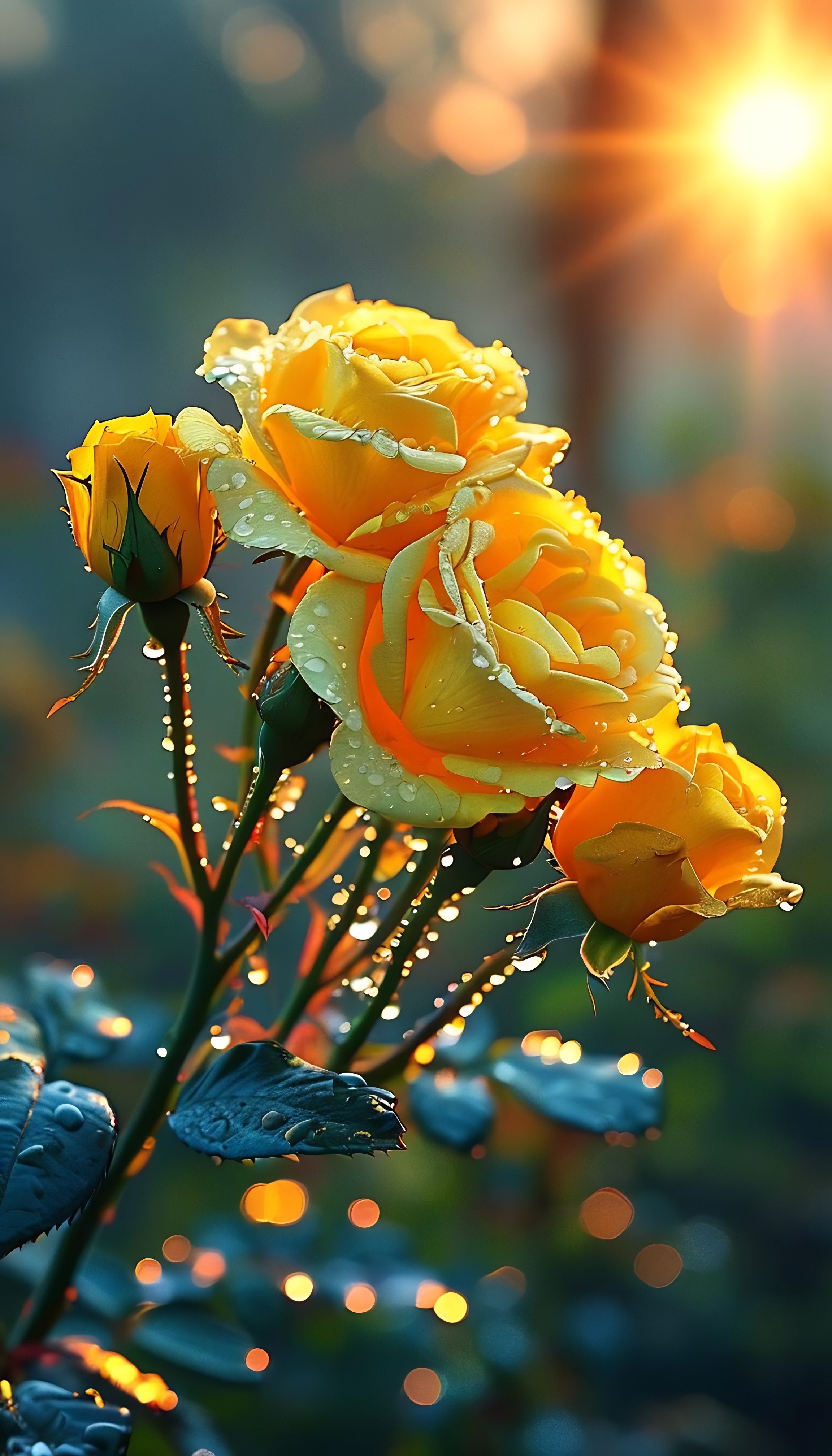 那一朵朵黄色玫瑰花迎着朝阳,舒展着娇嫩的花瓣,好似在开心地迎接新