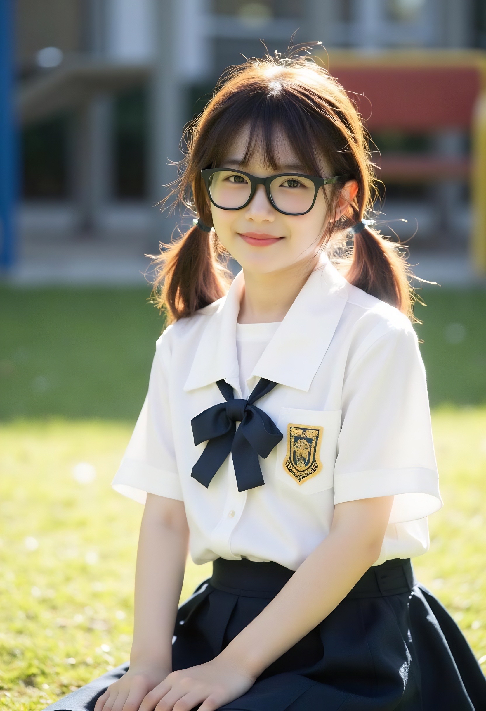 科技中 学妹可爱学妹校园写真13岁,穿露肚子和腰的校服,带圆形细嚎蝌