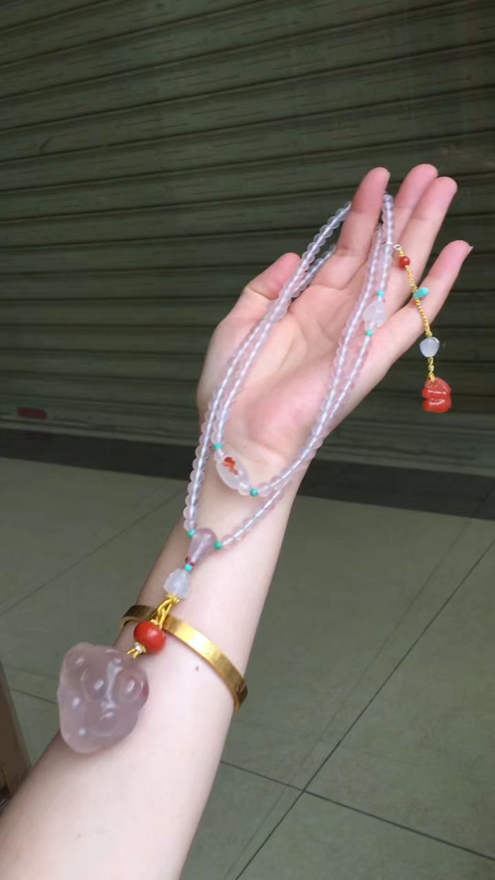 南红玛瑙冰飘荔枝冻项链长串佛珠