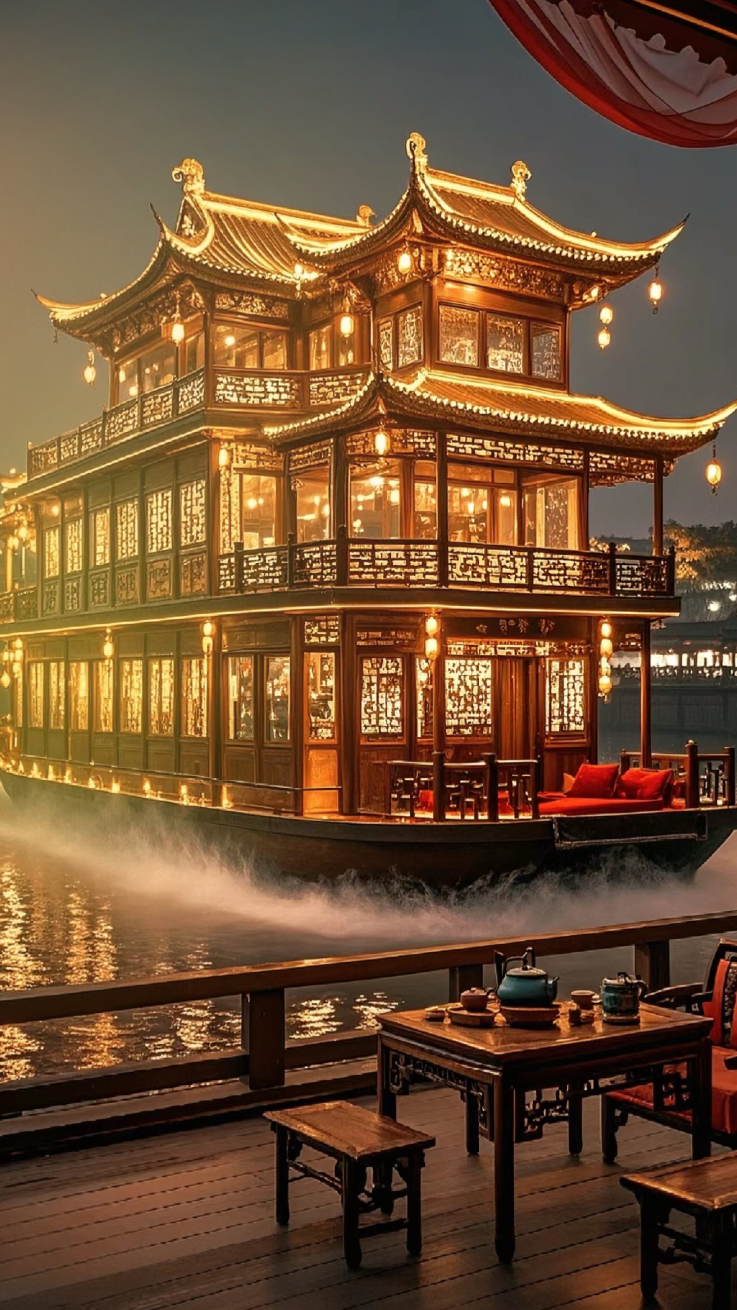 秦淮夜舫        (原创七言绝句) 秦淮月色照游船, 画舫轻摇古韵传.