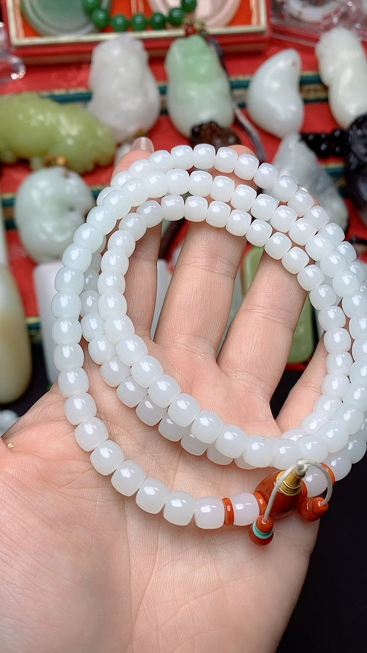 和田玉羊脂白玉108珠串