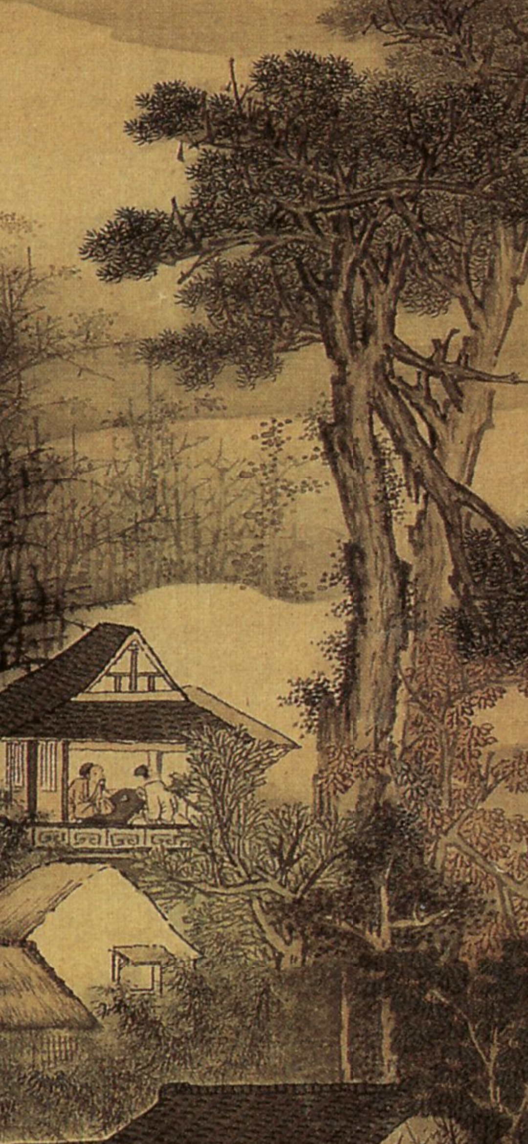 清代吴宏《柘溪草堂图》 绢本,设色,160.8*79.8cm,南京博物馆藏