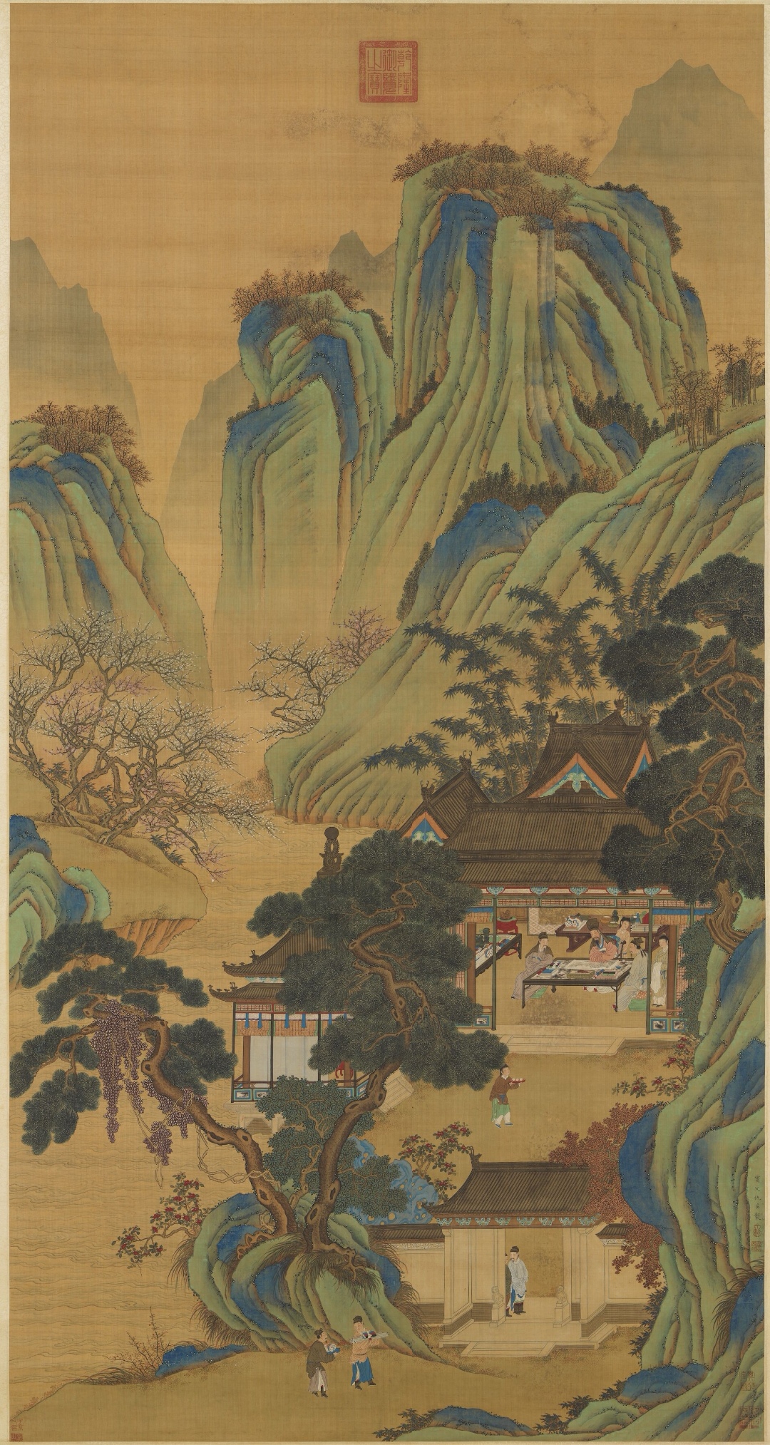 8x99.3厘米 此图绘王诜与苏轼鉴赏书画的场景