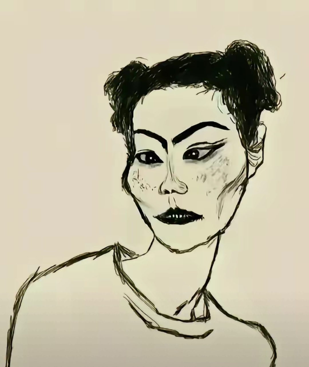 宝子们你们看看这是一张素描画的虽然有一点点紧张但是从她的神态和