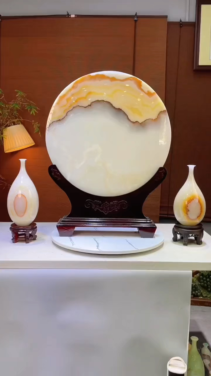 山水纹理玉石平安扣摆件美炸了